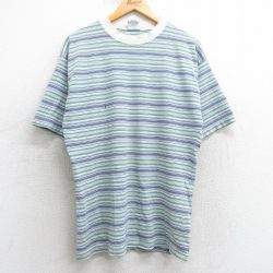 【50%OFF】L★古着 EXPRESS 半袖 ビンテージ Tシャツ メンズ 90年代 90s コットン クルーネック USA製 紺他 ネイビー ボーダー 25may02 中古