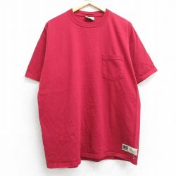 XL★古着 ラッセル 半袖 ビンテージ Tシャツ メンズ 00年代 00s 無地 胸ポケット付き コットン クルーネック 赤 レッド 25may02 中古