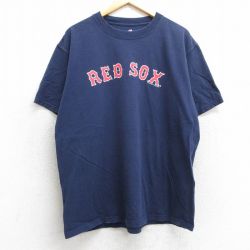 XL★古着 マジェスティック 半袖 ビンテージ Tシャツ メンズ 00年代 00s MLB ボストンレッドソックス コットン クルーネック 紺 ネイビー メジャーリーグ ベースボール 野球 25may02 中古