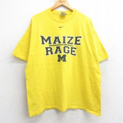 【50%OFF】XL★古着 ナイキ NIKE 半袖 ビンテージ Tシャツ メンズ 00年代 00s ミシガン バスケットボール MAIZE RAGE コットン クルーネック 黄 イエロー 25may02 中古