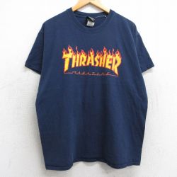 L★古着 スラッシャー 半袖 ビンテージ Tシャツ メンズ 00年代 00s ビッグロゴ コットン クルーネック 黒 ブラック 25may07 中古