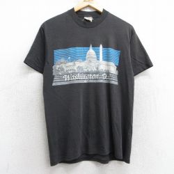 M★古着 半袖 ビンテージ Tシャツ メンズ 80年代 80s ワシントンDC クルーネック USA製 黒 ブラック 25may07 中古