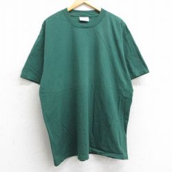 XL★古着 半袖 ビンテージ Tシャツ メンズ 90年代 90s 無地 大きいサイズ コットン クルーネック USA製 緑 グリーン 25may07 中古