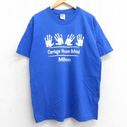 【50%OFF】L★古着 半袖 ビンテージ Tシャツ メンズ 00年代 00s 手 コットン クルーネック 青 ブルー 25may07 中古