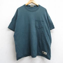 XL★古着 ラッセル 半袖 ビンテージ Tシャツ メンズ 00年代 00s 無地 胸ポケット付き 大きいサイズ コットン クルーネック 緑系 グリーン 25may07 中古