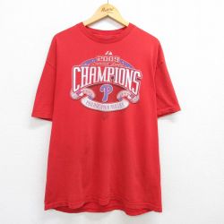 XL★古着 マジェスティック 半袖 ビンテージ Tシャツ メンズ 00年代 00s MLB フィラデルフィアフィリーズ ジョーブラントン ジェイミーモイヤー 大きいサイズ コットン クルーネック 赤 レッド メジャーリーグ ベースボール 野球 25may07 中古
