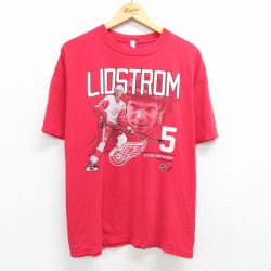 XL★古着 半袖 ビンテージ Tシャツ メンズ 00年代 00s NHL デトロイトレッドウィングス ニクラスリドストリーム 5 大きいサイズ コットン クルーネック 赤 レッド アイスホッケー 25may07 中古