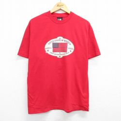 L★古着 半袖 ビンテージ Tシャツ メンズ 90年代 90s 星条旗 コットン クルーネック USA製 赤 レッド 25may07 中古