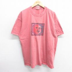 XL★古着 半袖 ビンテージ Tシャツ メンズ 90年代 90s 月 太陽 大きいサイズ コットン クルーネック USA製 赤系 レッド 25may07 中古
