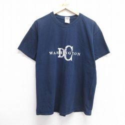 【50%OFF】L★古着 半袖 ビンテージ Tシャツ メンズ 00年代 00s ワシントンDC 刺繍 コットン クルーネック 紺 ネイビー 25may07 中古