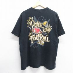 XL★古着 半袖 ビンテージ Tシャツ メンズ 00年代 00s フットボール ハート 大きいサイズ コットン クルーネック 黒 ブラック 25may07 中古