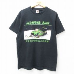 【50%OFF】L★古着 フルーツオブザルーム 半袖 ビンテージ Tシャツ メンズ 00年代 00s ARCTIC CAT スノーモービル コットン クルーネック 黒 ブラック 25may07 中古