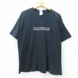 XL★古着 半袖 ビンテージ Tシャツ メンズ 00年代 00s メッセージ 大きいサイズ コットン クルーネック 黒 ブラック 25may07 中古
