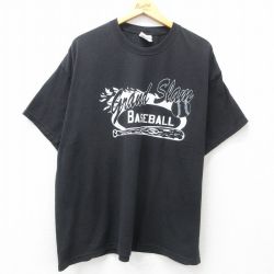 XL★古着 ヘインズ Hanes 半袖 ビンテージ Tシャツ メンズ 00年代 00s 野球 大きいサイズ クルーネック 黒 ブラック 25may07 中古