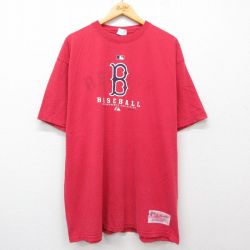 XL★古着 マジェスティック 半袖 ビンテージ Tシャツ メンズ 00年代 00s MLB ボストンレッドソックス 大きいサイズ ロング丈 コットン クルーネック 赤 レッド メジャーリーグ ベースボール 野球 25may07 中古