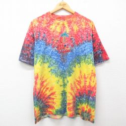 XL★古着 半袖 ビンテージ Tシャツ メンズ 00年代 00s GULF SHORES 刺繍 大きいサイズ コットン クルーネック 赤他 レッド タイダイ 25may07 中古