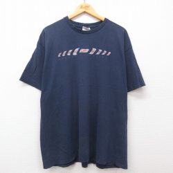 XL★古着 リーボック REEBOK 半袖 ビンテージ Tシャツ メンズ 00年代 00s　ビッグロゴ 大きいサイズ コットン クルーネック 紺 ネイビー 25may07 中古