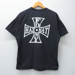 L★古着 ヘインズ Hanes 半袖 ビンテージ Tシャツ メンズ 00年代 00s 消防署 HAZMAT コットン クルーネック 黒 ブラック 25may07 中古