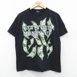L★古着 半袖 ビンテージ Tシャツ メンズ 00年代 00s ドル札 ラメ クルーネック 黒 ブラック 25may07 中古