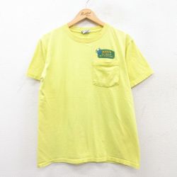 L★古着 半袖 ビンテージ Tシャツ メンズ 90年代 90s カニ 胸ポケット付き コットン 黄 イエロー 25may08 中古