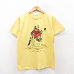 M★古着 Crazy Shirts 半袖 ビンテージ Tシャツ メンズ 90年代 90s クリバンキャット コットン クルーネック USA製 黄 イエロー 25may08 中古