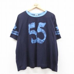 XL★古着 半袖 ビンテージ Tシャツ メンズ 90年代 90s 55 大きいサイズ クルーネック USA製 紺 ネイビー 25may08 中古