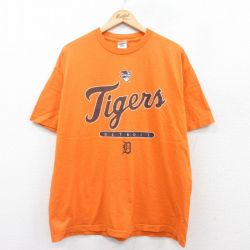 XL★古着 半袖 ビンテージ Tシャツ メンズ 00年代 00s MLB デトロイトタイガース コットン クルーネック オレンジ メジャーリーグ ベースボール 野球 25may08 中古