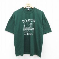 XL★古着 半袖 ビンテージ Tシャツ メンズ 90年代 90s ボストン 大きいサイズ コットン クルーネック USA製 緑 グリーン 25may08 中古