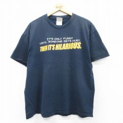 XL★古着 半袖 ビンテージ Tシャツ メンズ 00年代 00s メッセージ コットン クルーネック 紺 ネイビー 25may08 中古