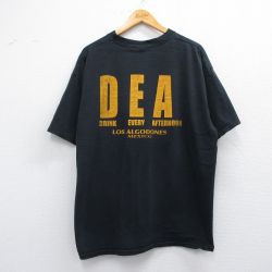 XL★古着 半袖 ビンテージ Tシャツ メンズ 00年代 00s DEA 大きいサイズ コットン クルーネック 黒 ブラック 25may08 中古