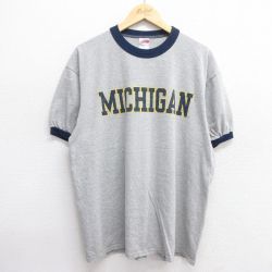 XL★古着 半袖 ビンテージ Tシャツ メンズ 00年代 00s ミシガン クルーネック グレー 霜降り リンガー 25may09 中古