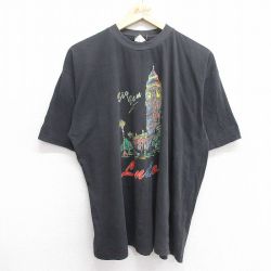 XL★古着 半袖 ビンテージ Tシャツ メンズ 00年代 00s ロンドン ビッグベン BIG BEN コットン クルーネック 黒 ブラック 25may09 中古