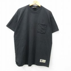 XL★古着 ラッセル 半袖 ビンテージ Tシャツ メンズ 00年代 00s 無地 胸ポケット付き コットン クルーネック 黒 ブラック 25may10 中古