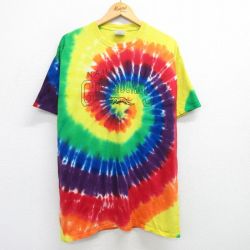 【50%OFF】XL★古着 半袖 ビンテージ Tシャツ メンズ 00年代 00s GREYHOUNDS コットン クルーネック 黄 イエロー タイダイ 25may10 中古