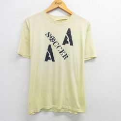 L★古着 半袖 ビンテージ Tシャツ メンズ 90年代 90s サッカー クルーネック 黄 イエロー 25may10 中古