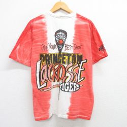 XL★古着 半袖 ビンテージ Tシャツ メンズ 90年代 90s ラクロス コットン クルーネック USA製 赤 レッド タイダイ 25may10 中古
