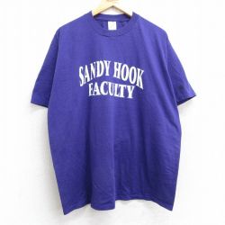 XL★古着 ジャージーズ 半袖 ビンテージ Tシャツ メンズ 90年代 90s サンディーフック FACULTY クルーネック USA製 紫 パープル 25may13 中古