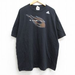 XL★古着 アディダス adidas 半袖 ビンテージ Tシャツ メンズ 90年代 90s NFL スリル レジーブッシュ 25 大きいサイズ コットン クルーネック 黒 ブラック アメフト スーパーボウル 25may13 中古