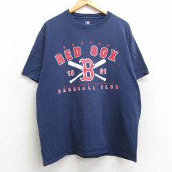 XL★古着 半袖 ビンテージ Tシャツ メンズ 00年代 00s MLB ボストンレッドソックス コットン クルーネック 紺 ネイビー メジャーリーグ ベースボール 野球 25may13 中古