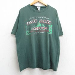 XL★古着 半袖 ビンテージ Tシャツ メンズ 00年代 00s MLB ボストンレッドソックス クルーネック 緑 グリーン メジャーリーグ ベースボール 野球 25may13 中古