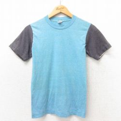 S★古着 半袖 ビンテージ Tシャツ メンズ 80年代 80s ツートンカラー クルーネック 紺 ネイビー 霜降り 25may13 中古