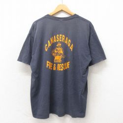 XL★古着 半袖 ビンテージ Tシャツ メンズ 00年代 00s 消防士 大きいサイズ コットン クルーネック 黒 ブラック 25may13 中古