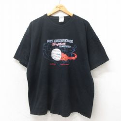 XL★古着 半袖 ビンテージ Tシャツ メンズ 00年代 00s ソフトボール 大きいサイズ コットン クルーネック 黒 ブラック 25may13 中古