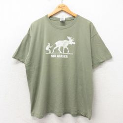 【50%OFF】XL★古着 半袖 ビンテージ Tシャツ メンズ 00年代 00s アラスカ 大きいサイズ コットン クルーネック 緑 グリーン 25may13 中古