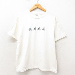 L★古着 半袖 ビンテージ Tシャツ メンズ 90年代 90s 自転車 コットン クルーネック 白 ホワイト 25may13 中古