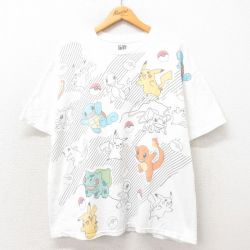 XL★古着 半袖 ビンテージ Tシャツ メンズ 00年代 00s アニメ ニンテンドー ポケットモンスター ポケモン ピカチュー コットン クルーネック 白 ホワイト 25may13 中古