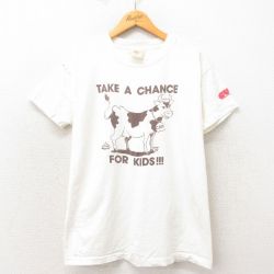 M★古着 半袖 ビンテージ Tシャツ メンズ 90年代 90s ウシ コットン クルーネック 白 ホワイト 25may14 中古