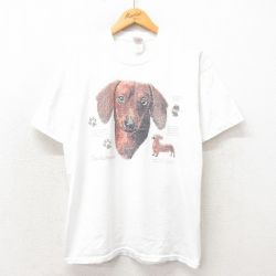 【50%OFF】L★古着 フルーツオブザルーム 半袖 ビンテージ Tシャツ メンズ 00年代 00s ダックスフント クルーネック 白 ホワイト 【spe】 25may14 中古