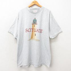 XL★古着 半袖 ビンテージ Tシャツ メンズ 90年代 90s 灯台 大きいサイズ コットン USA製 グレー 霜降り 25may14 中古