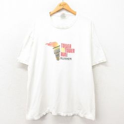 XL★古着 ヘインズ Hanes 半袖 ビンテージ Tシャツ メンズ 90年代 90s TOWER 企業広告 大きいサイズ コットン クルーネック 白 ホワイト 25may14 中古